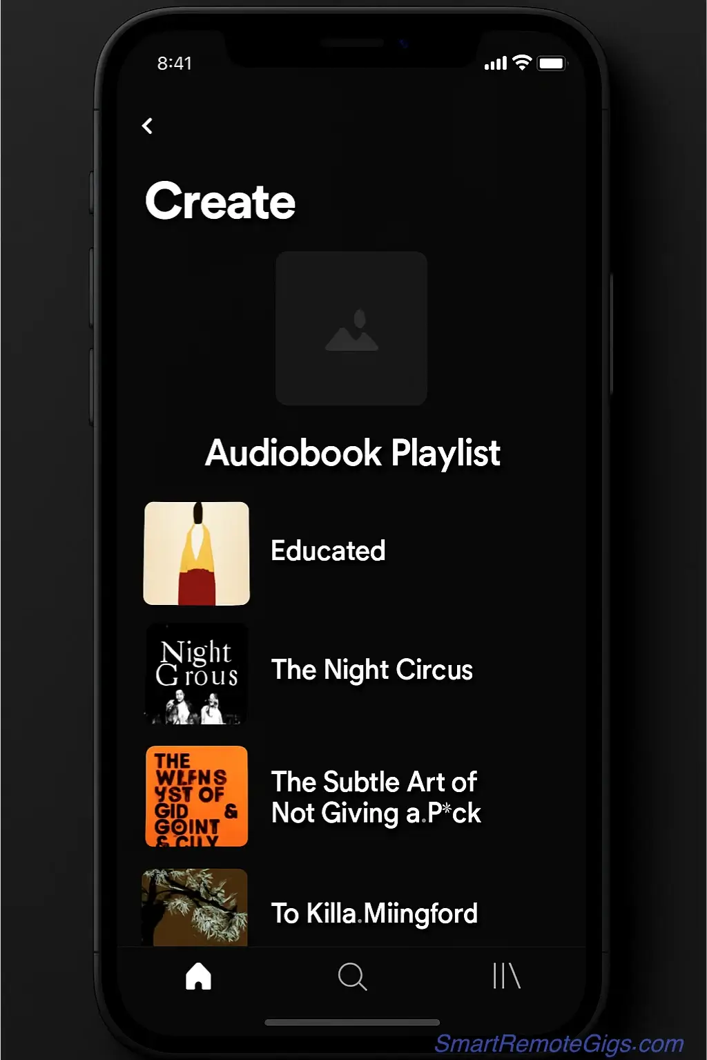 A conceptual UI/UX design mockup of a new audiobook playlist feature for a music app, shown on a smartphone as a portfolio example.