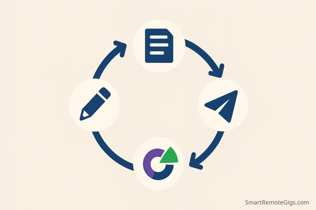 An infographic showing a four-step action plan for using buyer request templates: choose a template, customize it, send the offer, and track the results.