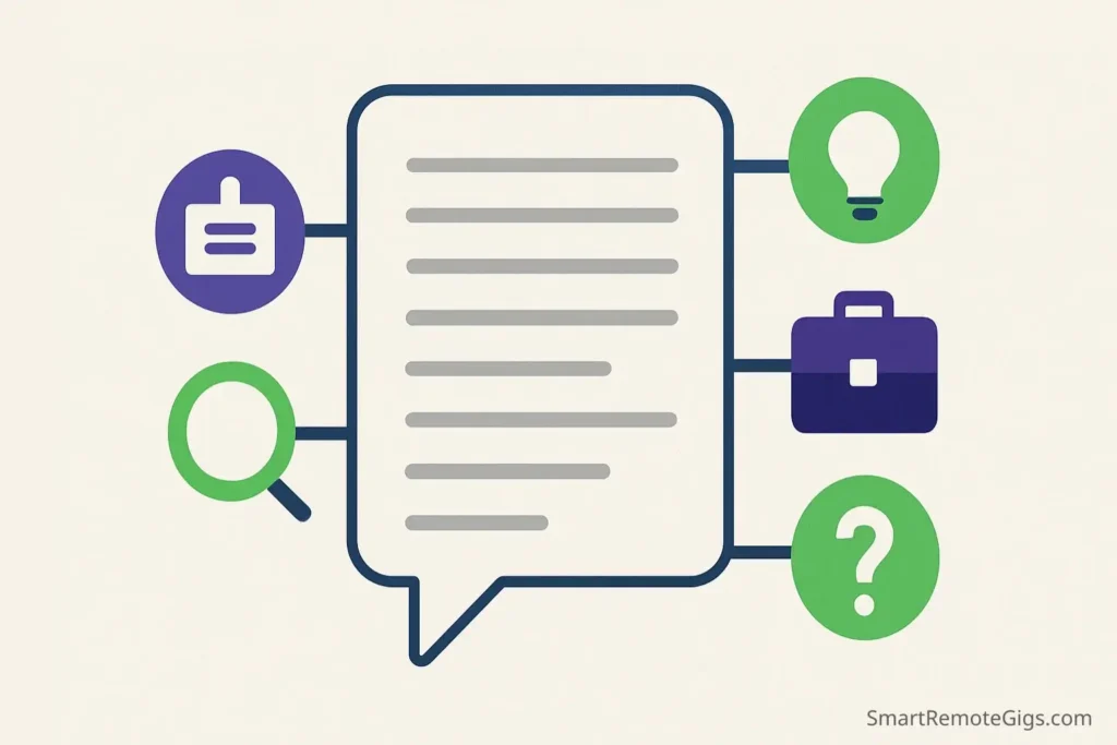 Infographic illustrating the five key parts of a winning Fiverr buyer request offer: personalization, understanding the problem, providing a solution, showing proof, and asking a question