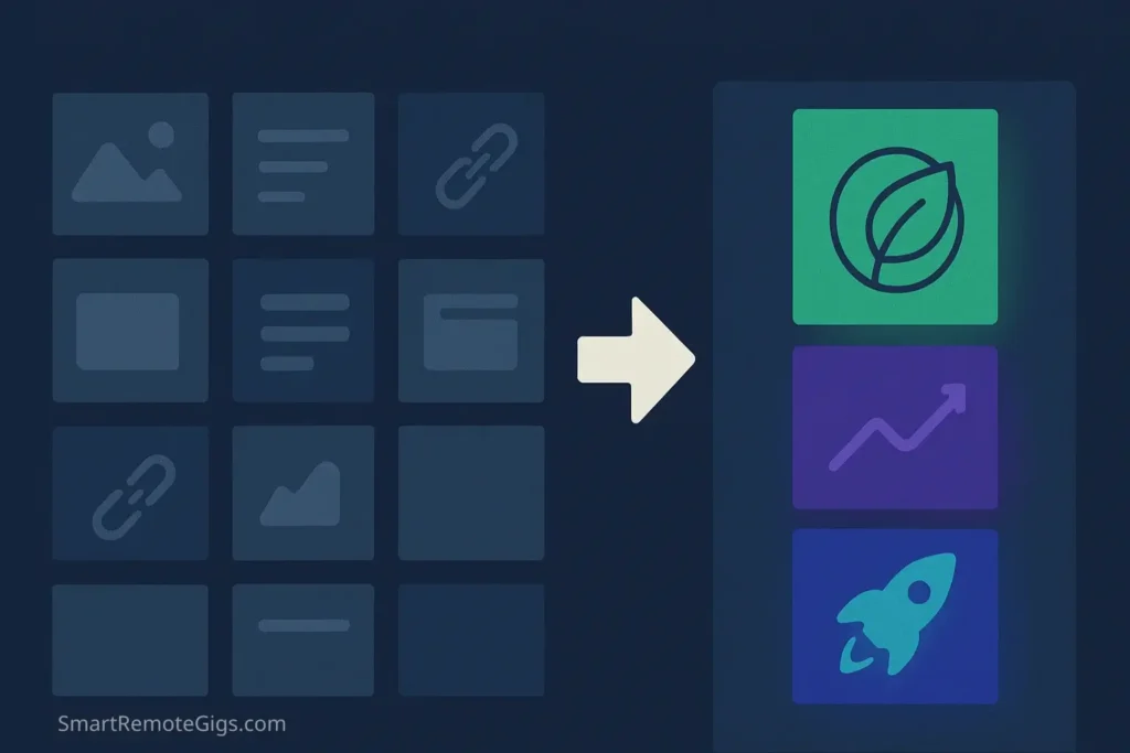 Visual comparison showing that three high-quality portfolio pieces are more valuable than ten mediocre ones.