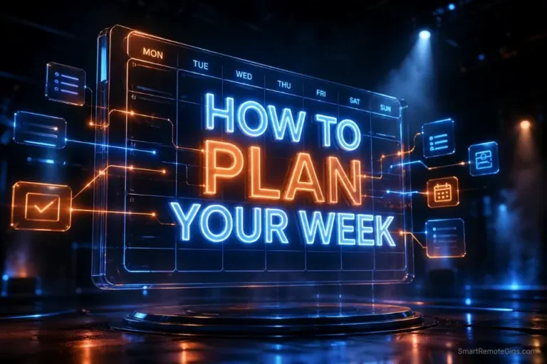 3D cinematic rendering of a glowing digital calendar representing how to plan your week using a 5-step system.