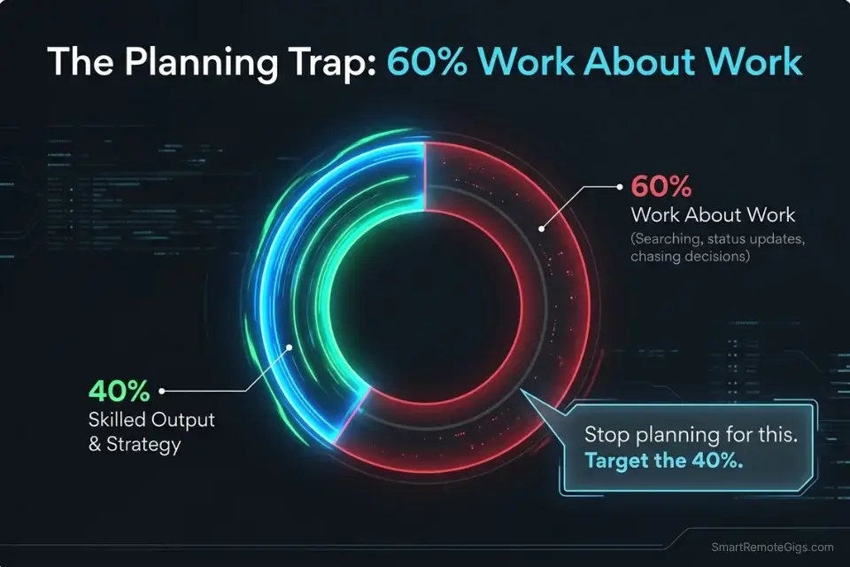 Data visualization showing 60 percent of knowledge worker time goes to work about work instead of skilled output.