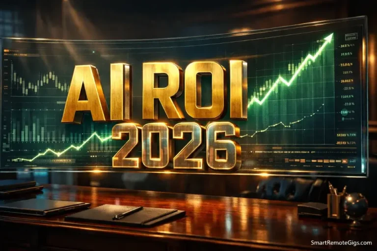 A futuristic financial dashboard showing the high return on investment of Measuring the ROI of AI Tools in 2026.