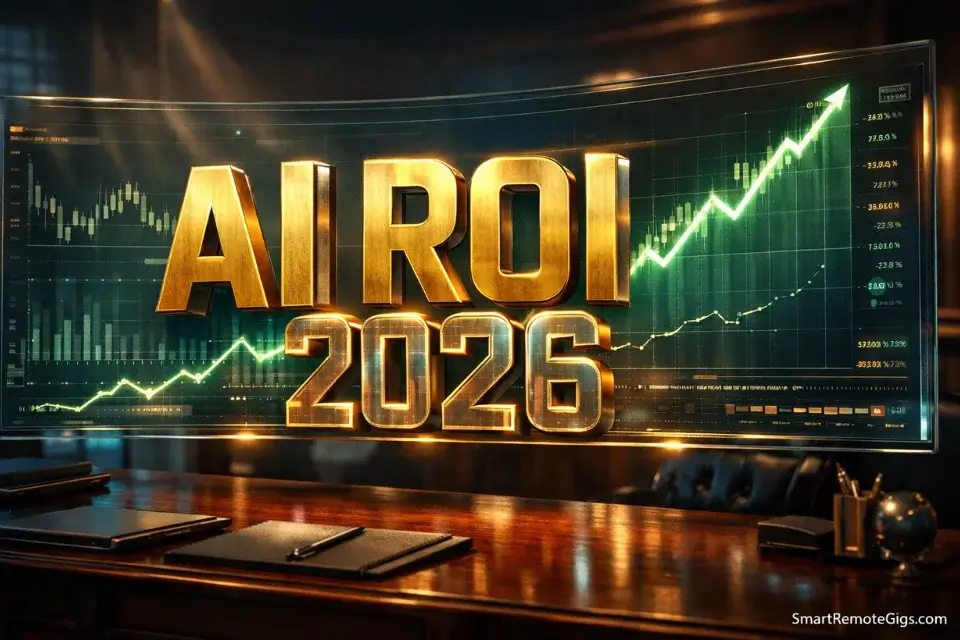 A futuristic financial dashboard showing the high return on investment of Measuring the ROI of AI Tools in 2026.