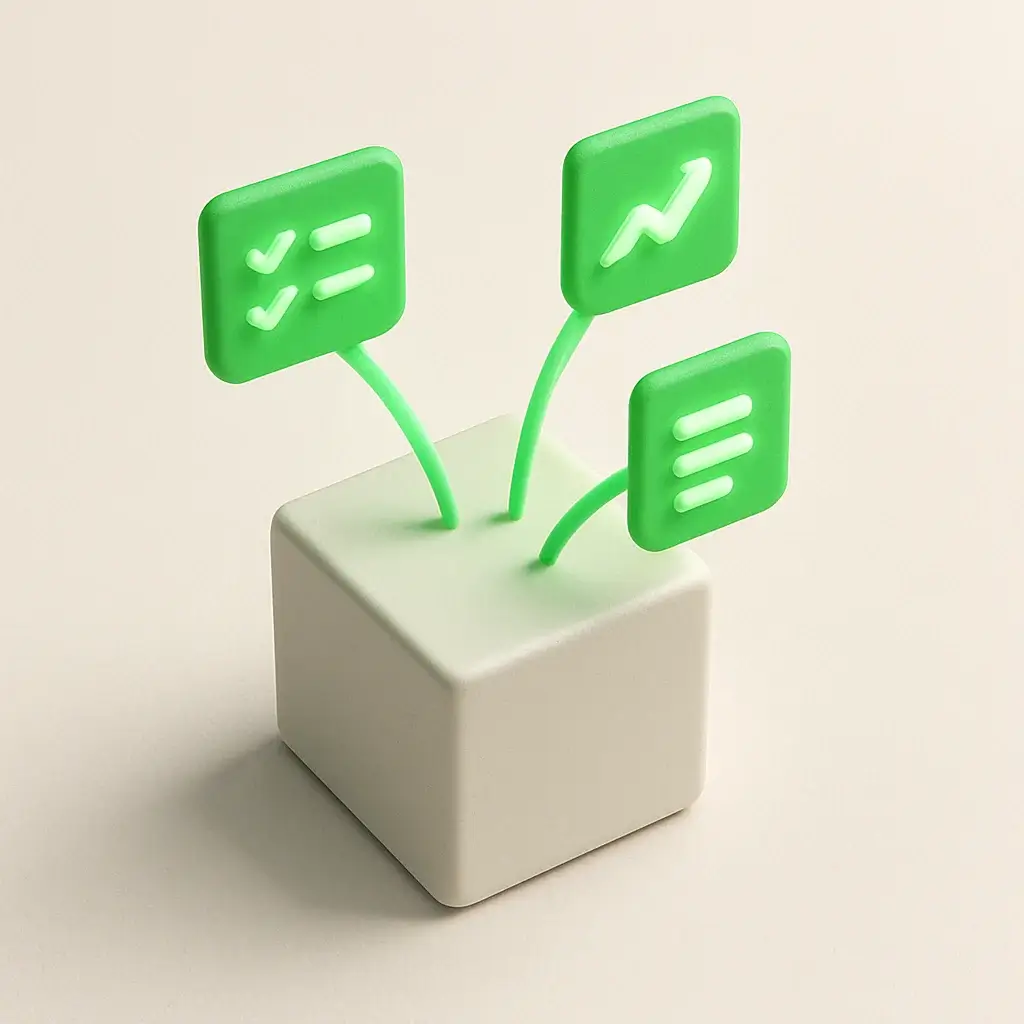 A 3D icon for the project management tool ClickUp, showing a single platform with many features.