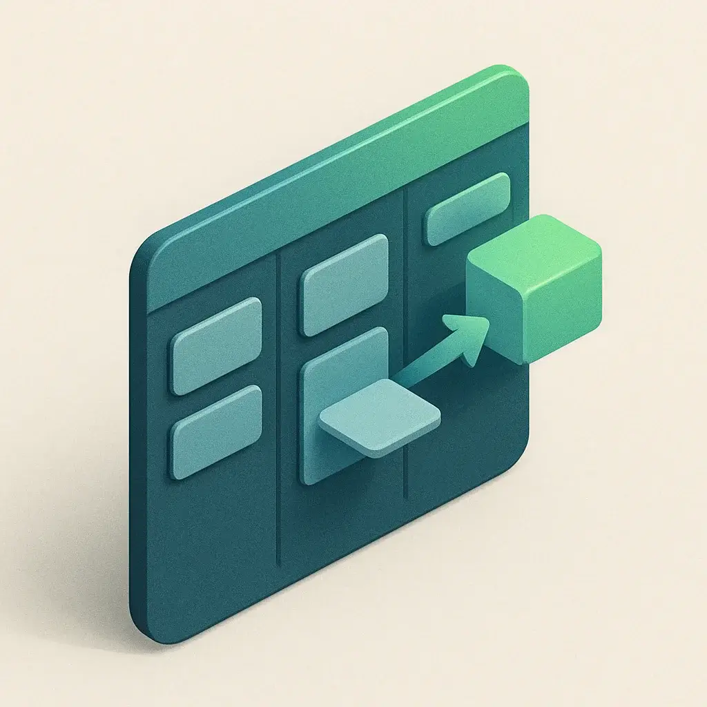 A 3D icon for the project management tool Trello, showing a simple Kanban board.