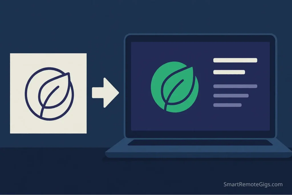 An illustration showing the transformation of a simple design sketch into a professionally presented portfolio piece using mockups and a case study.