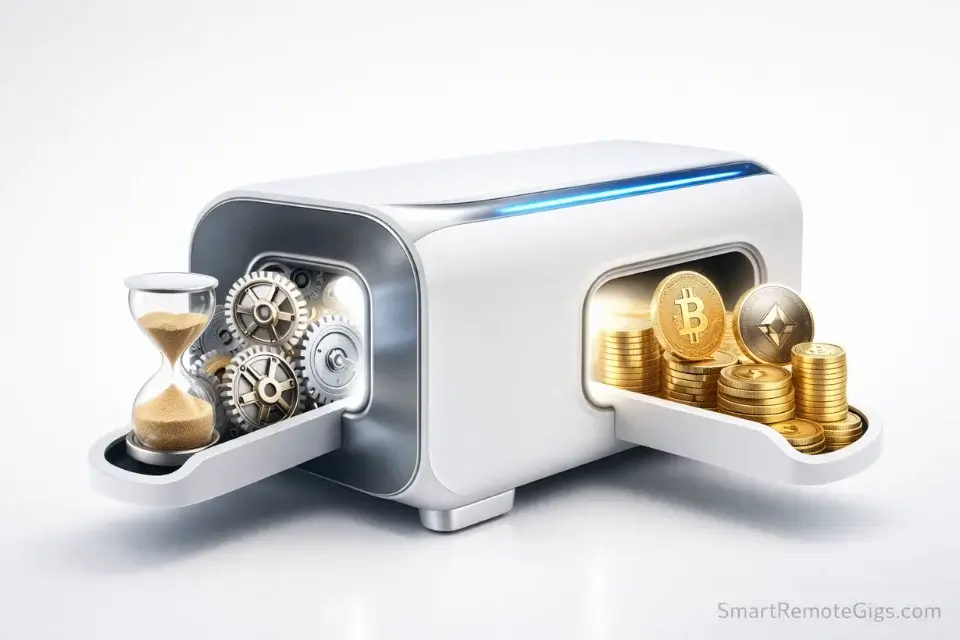 A visual metaphor for an AI tool converting saved hours directly into financial profit.