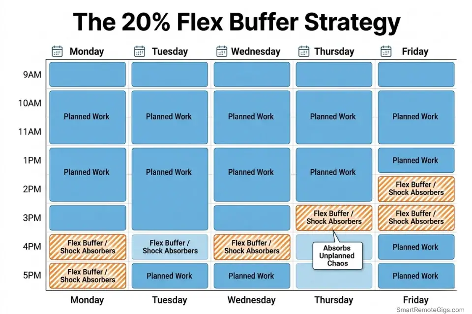 Diagram illustrating the 20 percent flex rule in weekly planning to absorb unplanned work and interruptions.
