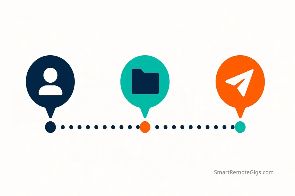 Roadmap infographic showing the 7-day action plan for launching a freelance career, including profile perfection, portfolio building, and proposal strategy.