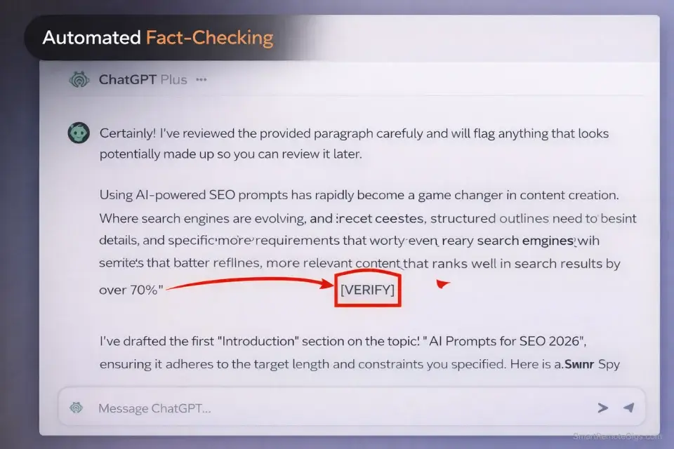 Screenshot of an AI editing prompt successfully flagging an unverifiable statistic for human review.