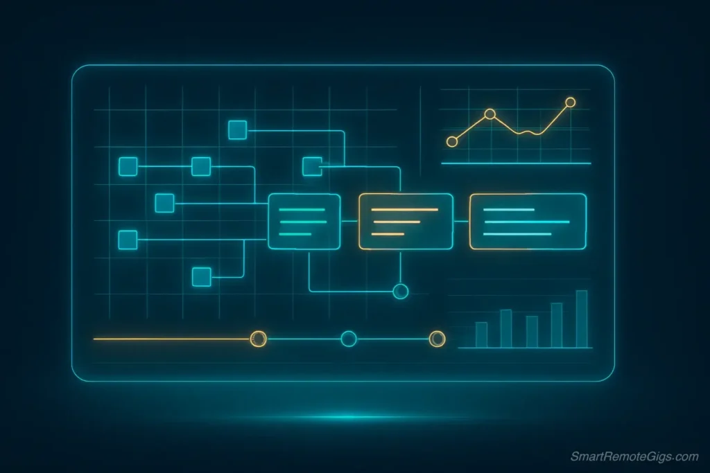 A futuristic content calendar illustrating how AI prompts can be integrated into a broader SEO content strategy.