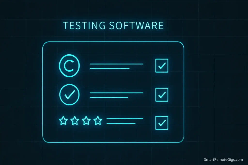 A diagram illustrating the testing methodology for AI video generators, showing icons for quality, watermarks, and ease of use.