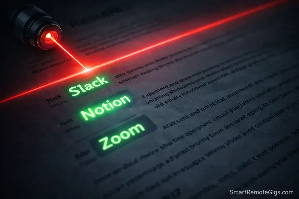 A visualization of an Applicant Tracking System (ATS) scanning a resume and highlighting remote work keywords.
