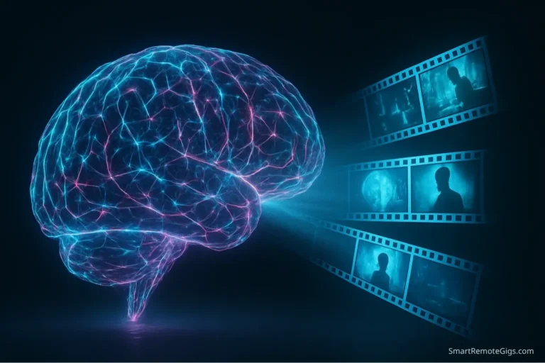 An abstract artistic representation of an AI brain creating video content, symbolizing the best free AI video generators.