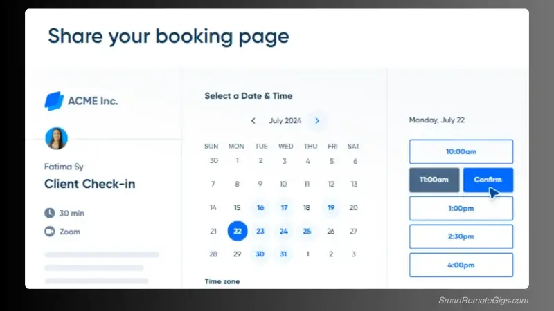A screenshot of a user's public Calendly booking page, showing available time slots for a consultation.