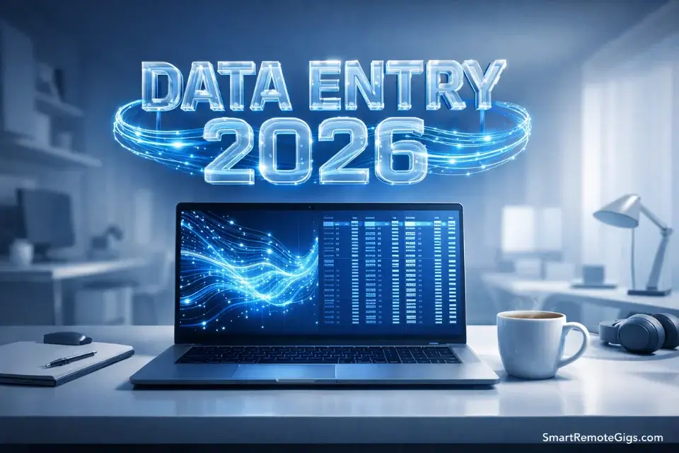 A modern 2026 home office setup visualizing the new era of remote data entry jobs.