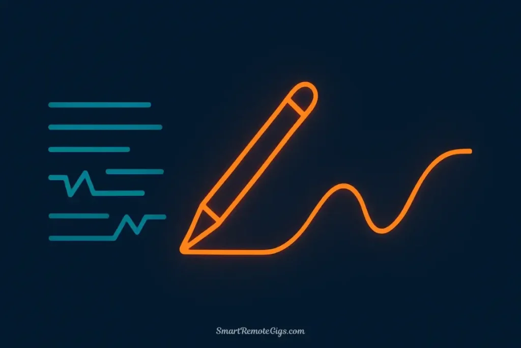 A visual metaphor for editing AI content, showing a jagged line of text being transformed into a smooth, flowing line by a digital editing tool.