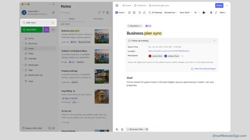 A screenshot showing Evernote's powerful OCR search finding a keyword inside a scanned PDF document.