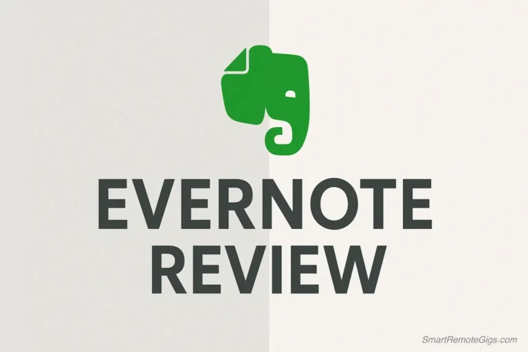 A graphic for our 2025 Evernote review, showing the Evernote logo at a crossroads between its past and its new direction.