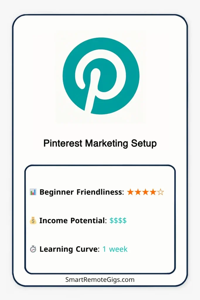 Graphic card for the Fiverr gig idea of Pinterest Marketing Setup, featuring the Pinterest logo.