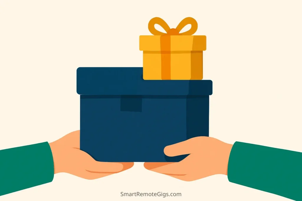 An illustration showing a main service package being delivered with a small, valuable bonus gift attached, representing smart over-delivery.