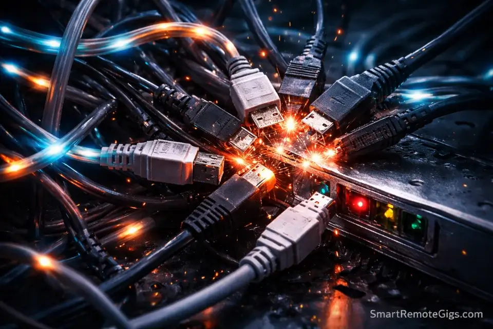 A chaotic tangle of wires representing a non-integrated "Frankenstein" software stack.