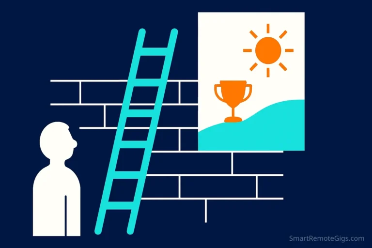 Illustration of a new freelancer with no experience using a strategic plan to overcome the Upwork paradox and land their first job.