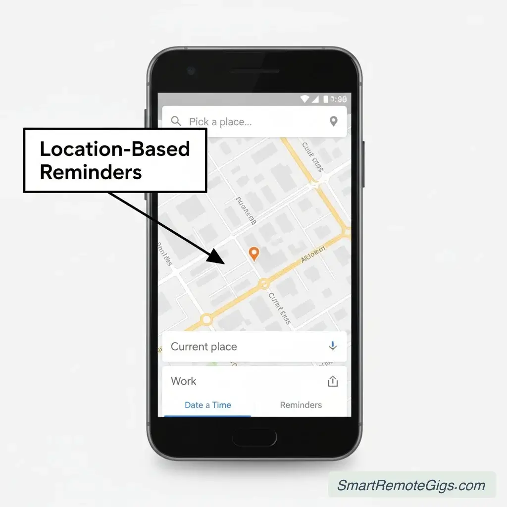 Screenshot of the location-based reminder feature in Google Keep.