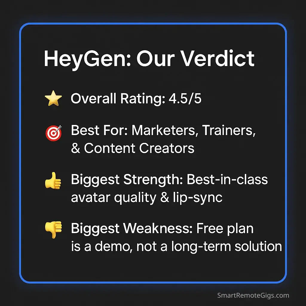 heygen review verdict summary graphic