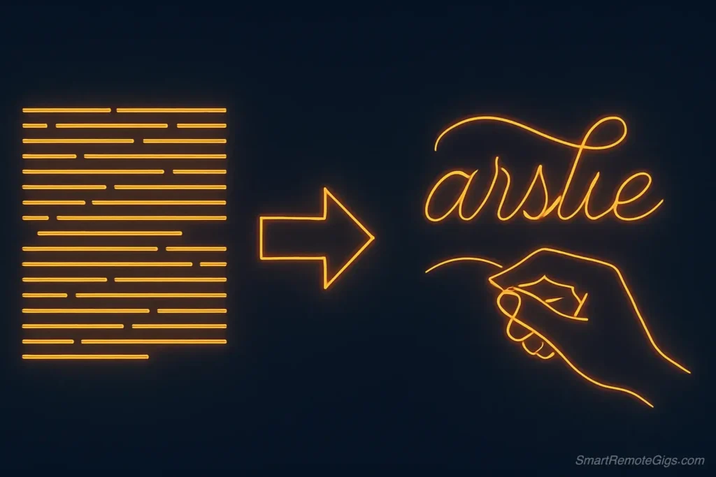 An illustration of a revision prompt transforming robotic, structured AI text into natural, flowing, human-like content.