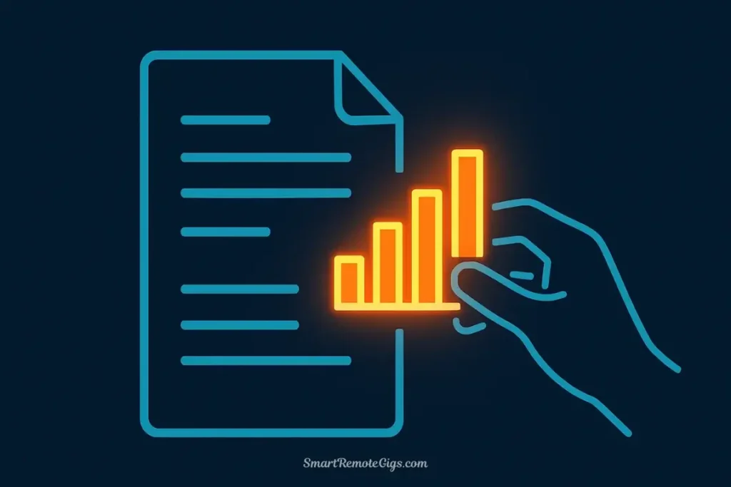 An illustration of a hand injecting a glowing data chart into a digital document, symbolizing the process of adding original data to AI-generated content.