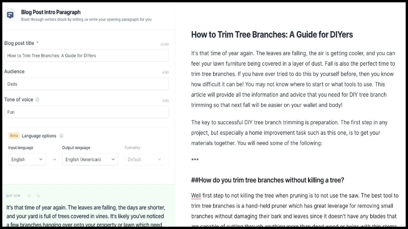 A screenshot of the Jasper AI editor showing a blog post being written, with the Surfer SEO integration sidebar displaying a high optimization score.