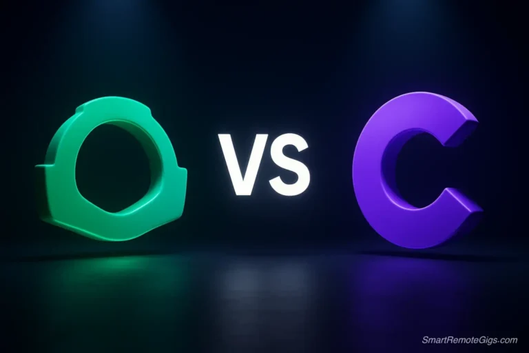 A dynamic 3D graphic showing the Jasper AI and Copy.ai logos facing off in a competitive battle, representing a head-to-head comparison.