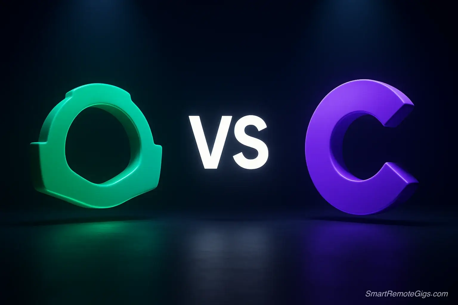 A dynamic 3D graphic showing the Jasper AI and Copy.ai logos facing off in a competitive battle, representing a head-to-head comparison.