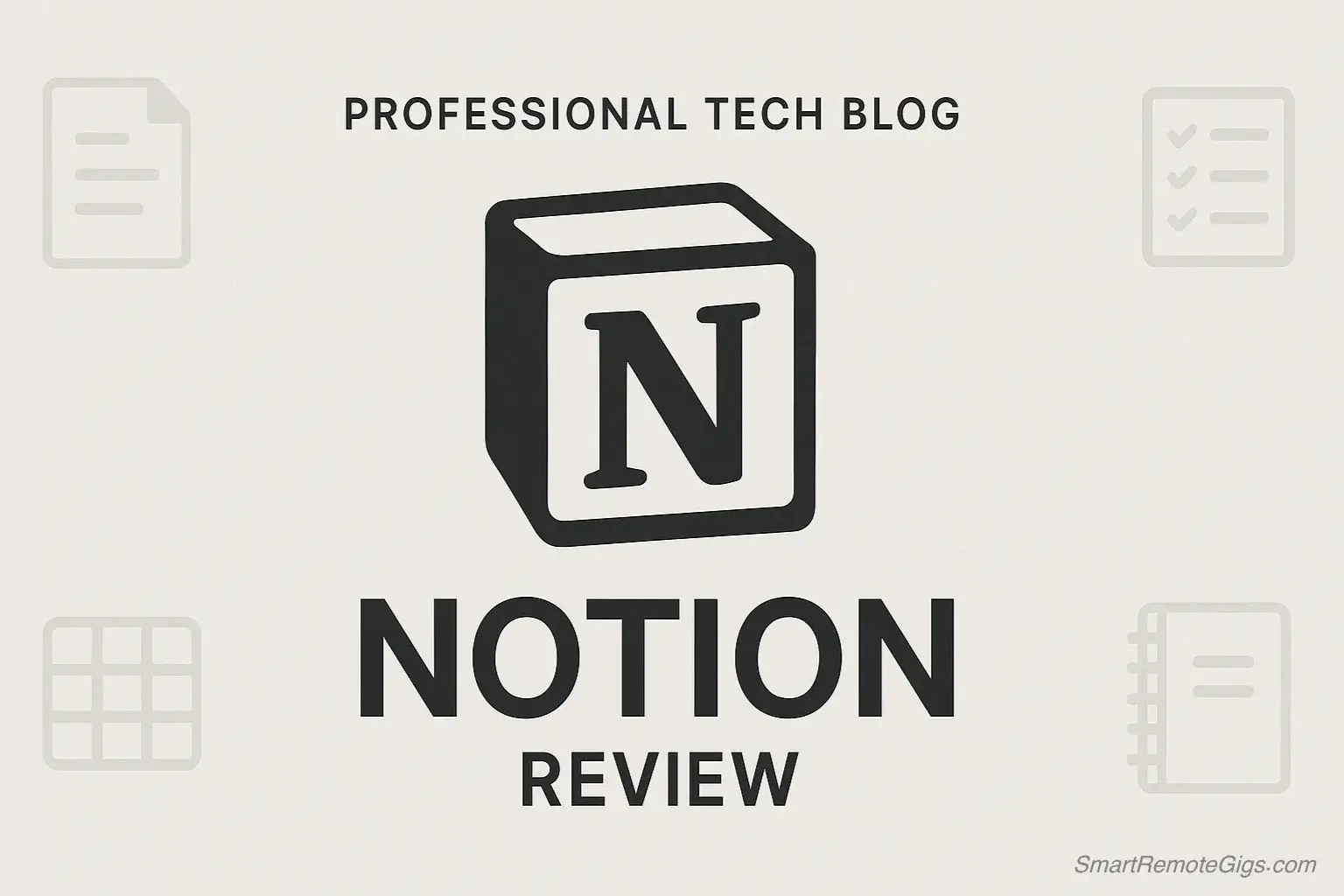 A graphic for our 2025 Notion review, showing the Notion logo surrounded by icons of other productivity apps it can replace.