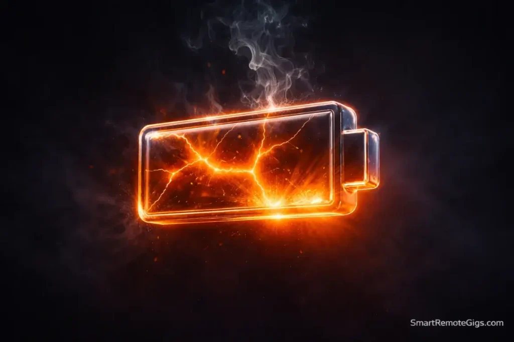 A cracked, glowing amber battery icon representing the mental debt of skipping Pomodoro breaks.