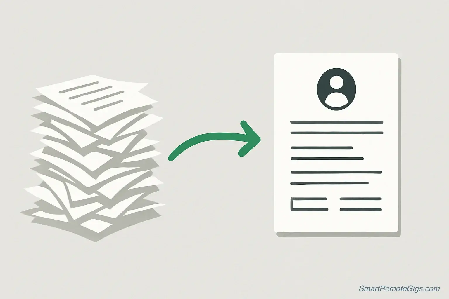 A conceptual image showing messy papers being transformed into a clean, professional remote resume, symbolizing the article's purpose.