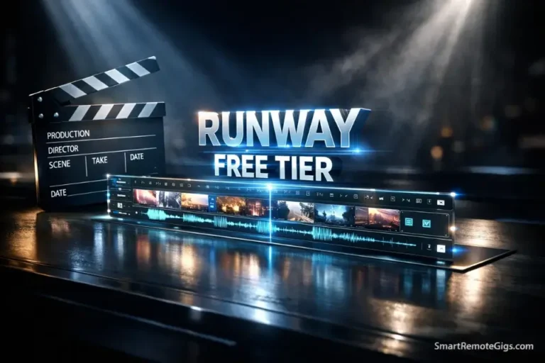 3D cinematic illustration representing the Runway Free Tier limits and AI video credits in 2026.