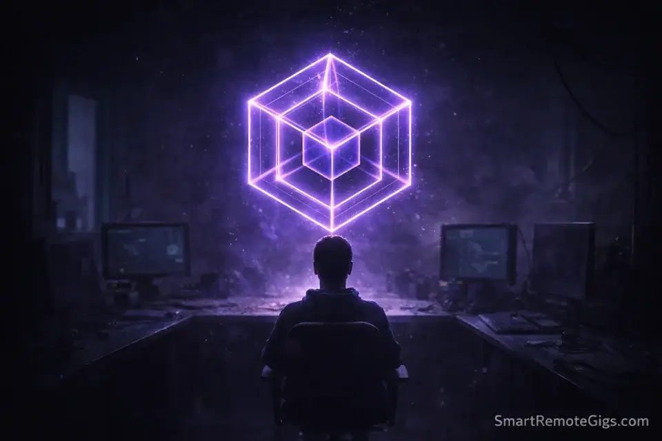 A visual metaphor for Shiny Object Syndrome, showing a worker distracted by a flashy new AI tool.