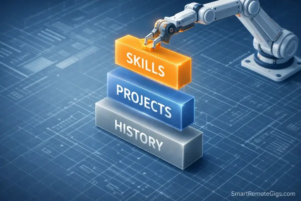 A 3D diagram showing the structure of a skills-first resume, prioritizing skills over work history.