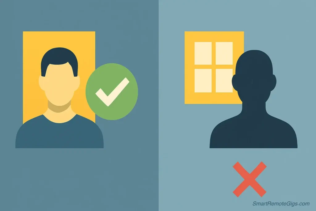 A diagram comparing good vs. bad lighting for a Zoom interview, showing that you should face the window, not have it behind you.
