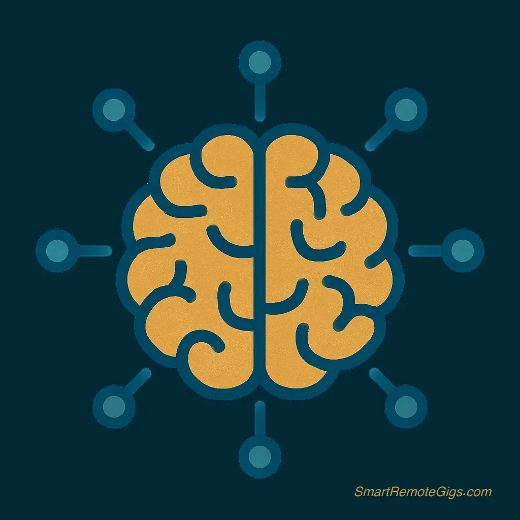 icon for an AI data trainer, showing a glowing, minimalist brain icon with data nodes connected to it.