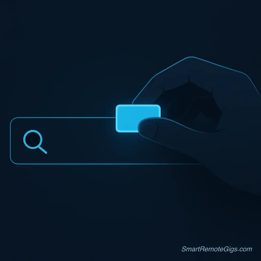 An illustration showing a user copying and pasting a search string into a search bar, representing the use of a cheatsheet to find jobs.