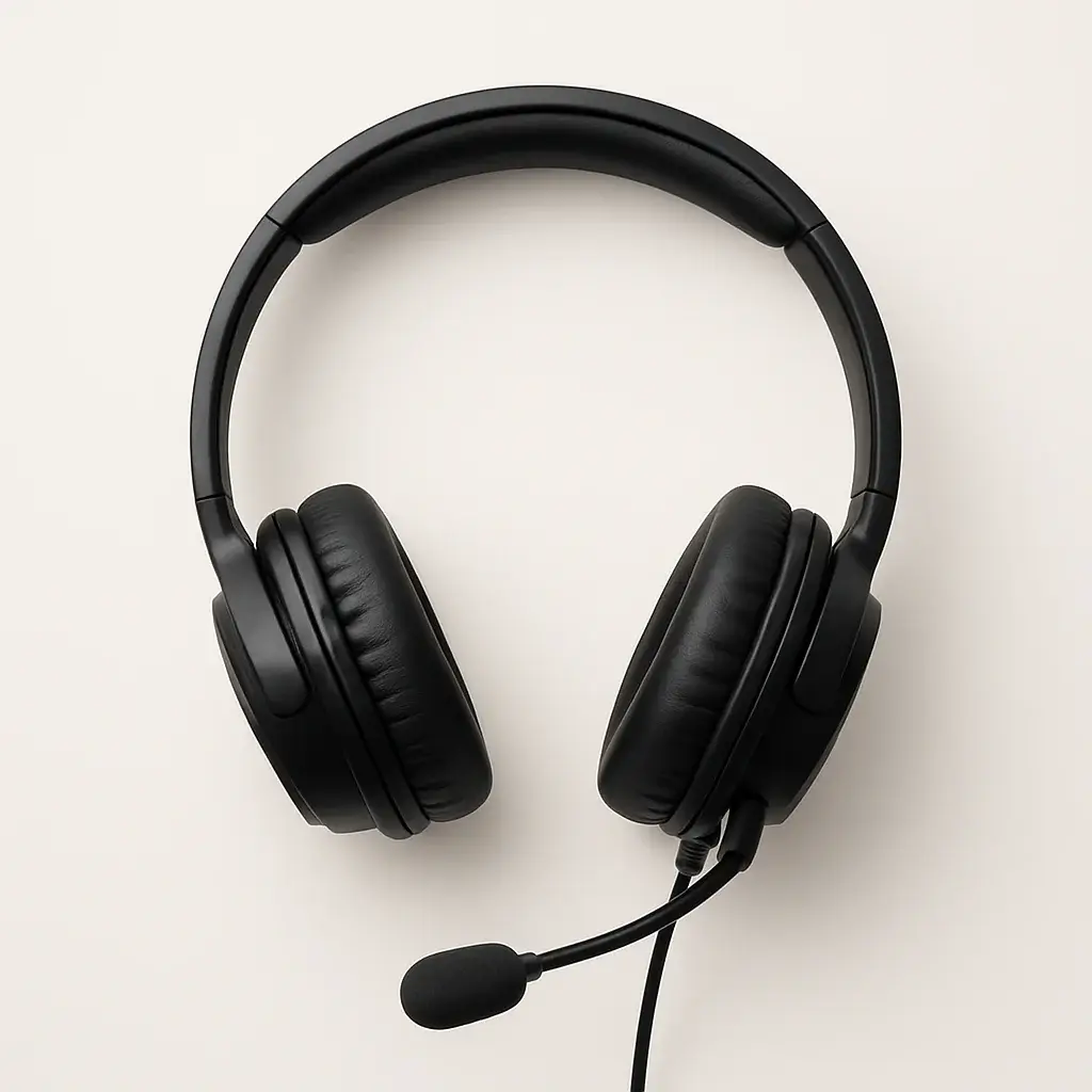 A professional-quality headset with a noise-canceling microphone, an essential piece of tech for a remote job.
