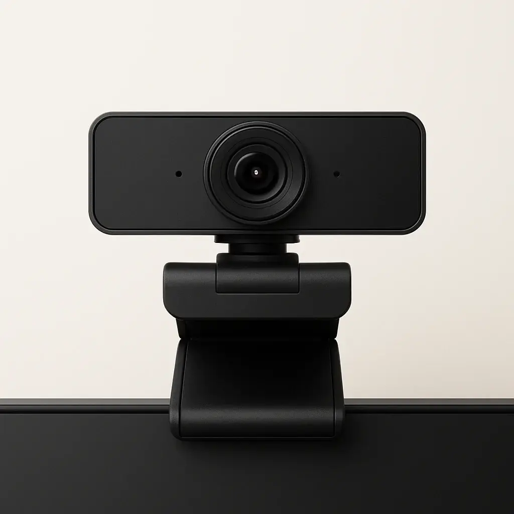 A 1080p external webcam, an essential piece of home office tech for professional video interviews and meetings.