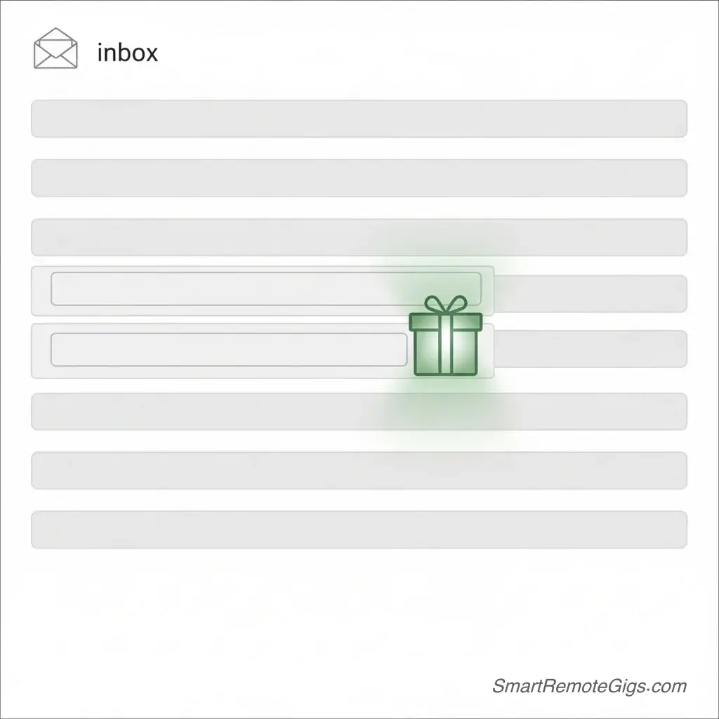 An illustration of an email inbox where one email has a gift icon, symbolizing the optional "Extra Touch" in a thank you email.