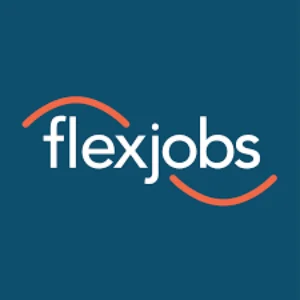 A user interacting with the FlexJobs platform, with a shield icon representing its scam-free, vetted job listings.