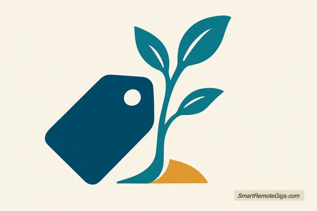 A vector illustration of a price tag transforming into a small, sprouting plant, representing an investment that grows in value.