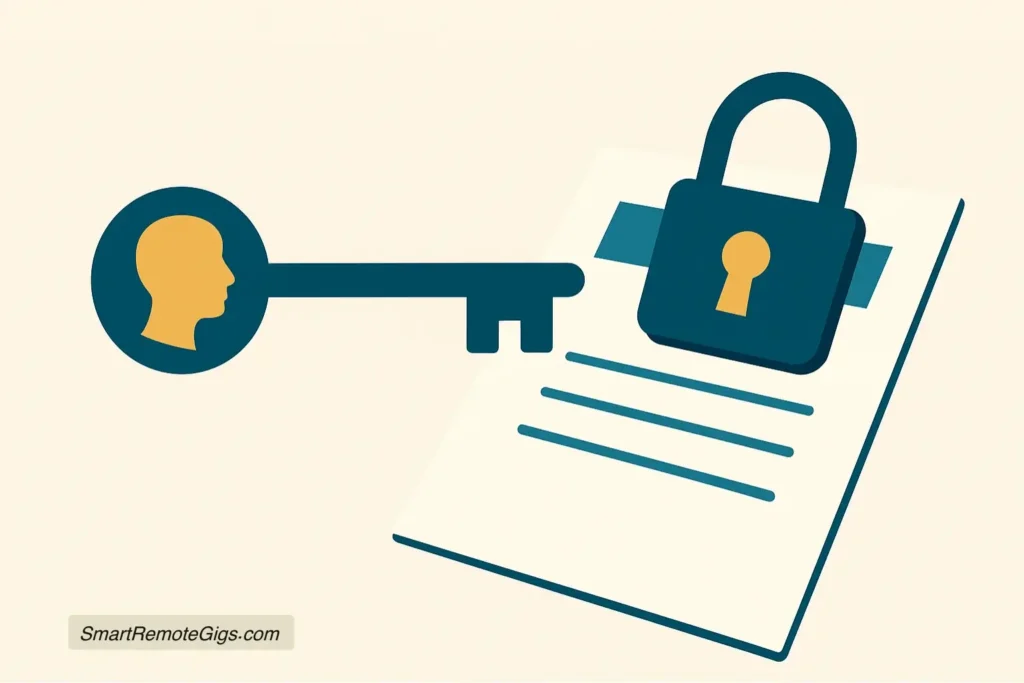 An illustration of a key unlocking a padlock on a document, symbolizing a personalized hook opening up a freelance proposal.